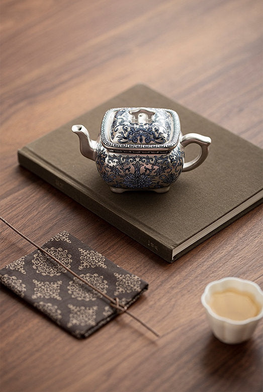 Teiera argento dorato e smalto cinese fatto a mano